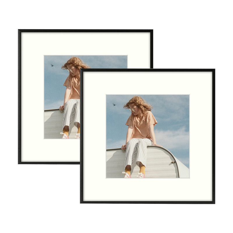 Cadre photo en métal avec passe-partout - Basics by Wayfair ™, Noir, 12 po x 12 po emmêlé à 8 po x 8 po