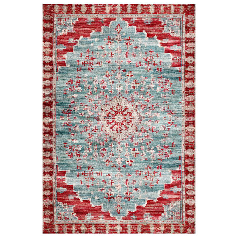 Gulustan Blue Red Oriental Machine Printed Cotton Polyester Area Rug, Runner 5'3" x 14'10"