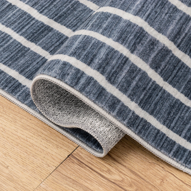 Tapis antidérapant à rayures délavé Orton, Navy/Cream, Rectangle 8' x 10'