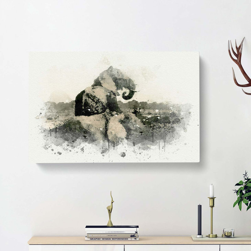 Two Elephants in Abstract - Wrapped Canvas, 50cm H x 76cm W x 3cm D