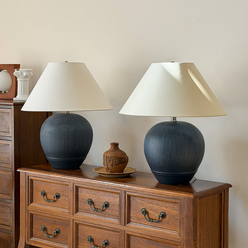 Ceramic Table Lamp(Set Of 2), 21.26" H x 18.11" W x 18.11" D, Matte Black