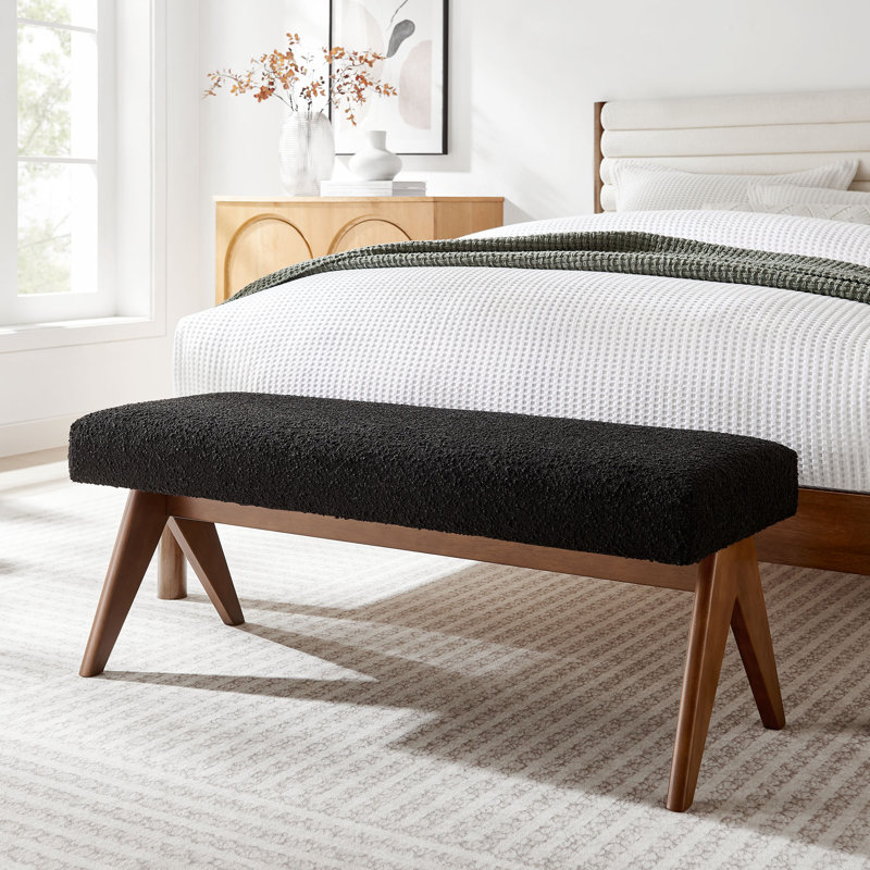 Banc rembourré Lyra Boucle, Noir, noir, noir, noir, H 18,50 po x l 47 po x P 18 po