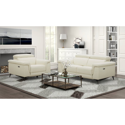 Philippa Genuine Leather Pillow Top Arm Reclining Sofa