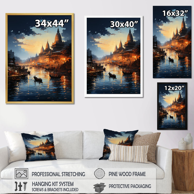 Hindouisme divin, rivière Ganges II, reproduction d'art sur toile, Toile tendue, H 40 po x l 30 po x P 1,5 po