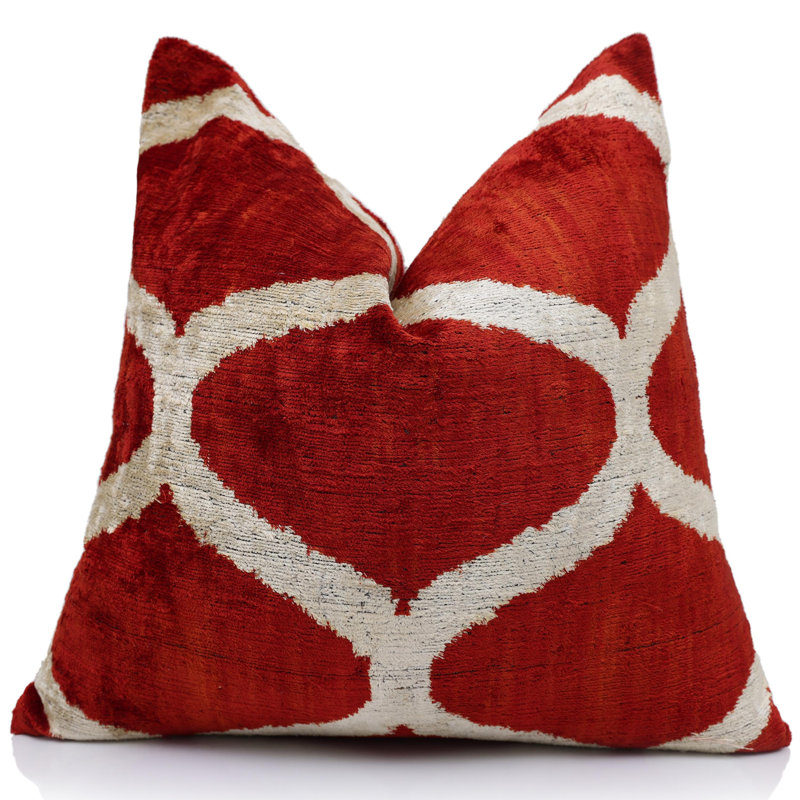 Oreiller en velours de soie rouge rouille et crème The The - 20 po x 20 po