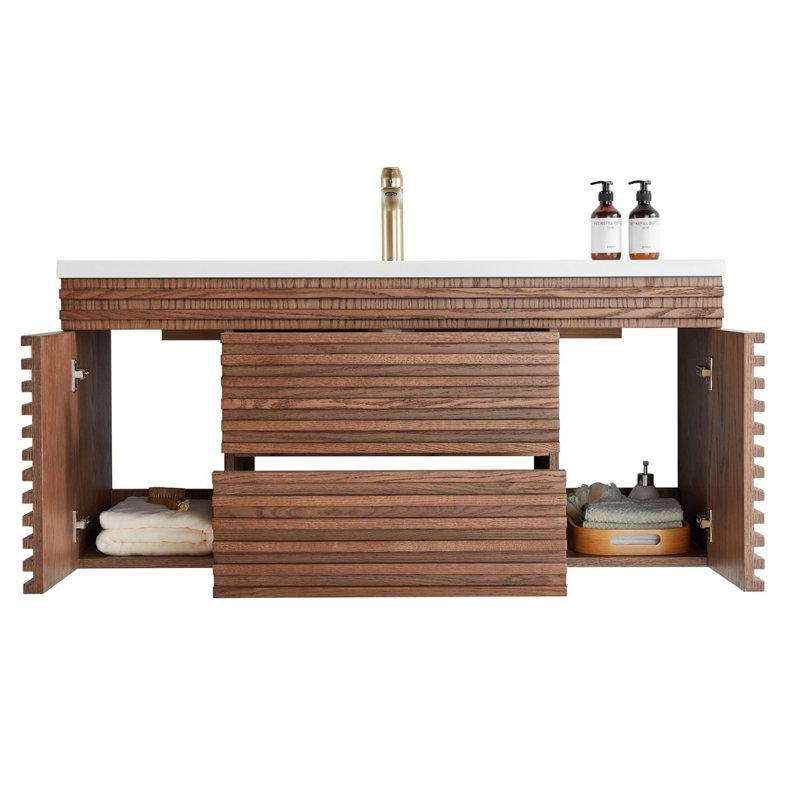 Gibson 48" Wall Mounted Single Bathroom Vanity with Top, 48", Dark Wood