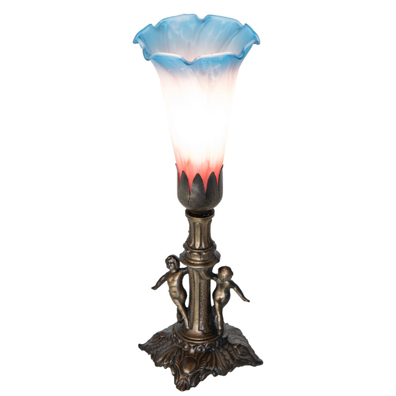 11" High Blue Tiffany Pond Lily Maidens Mini Lamp, Pink/Blue