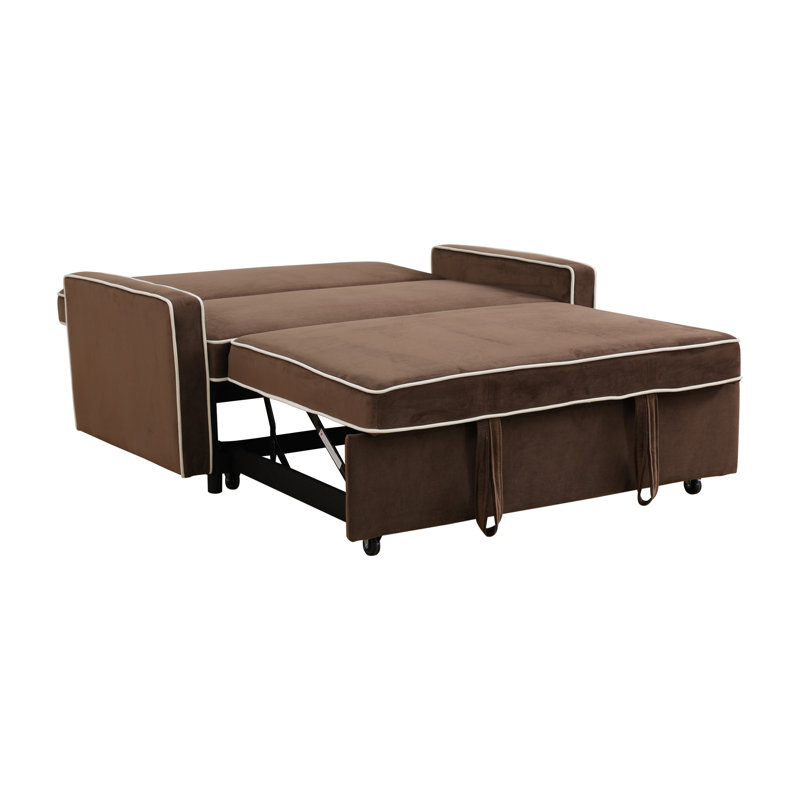 53" Flannel 3-in-1 Convertible Living Room Sofa Sleeper Bed, Brown