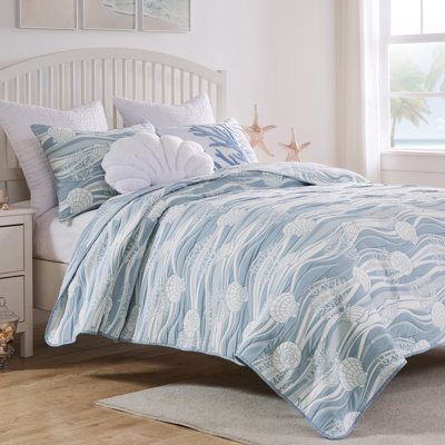 Greenland Home Fashions Dover 3-Piece Queen Size Tidal Blue Coverlet Set, 90x90 Inch