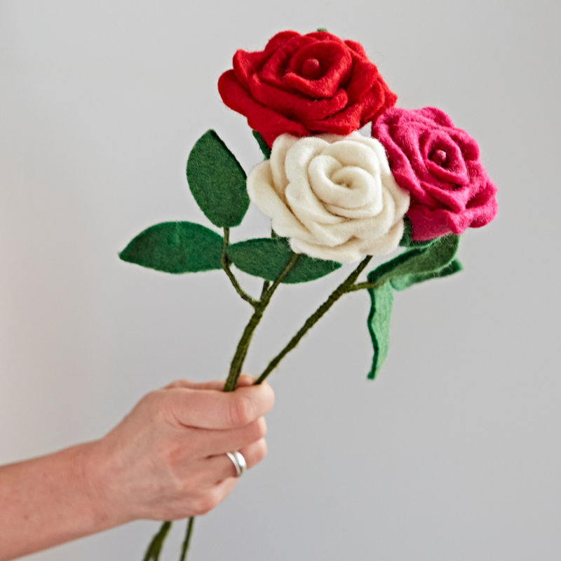 Single Felt Rose, White
