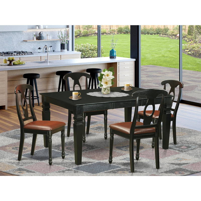 5 Piece Dinette Set for 4 Includes a Rectangle Dining Table with Butterfly Leaf and 4 Faux Leather Dining Room Chairs, Black