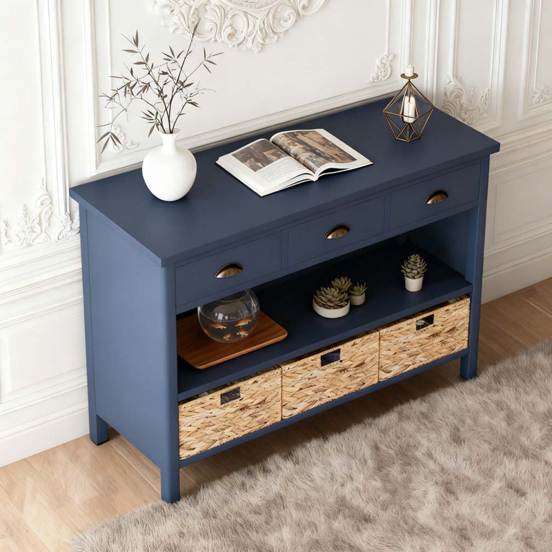 Console Table with 3 Storage Drawers, Navy
