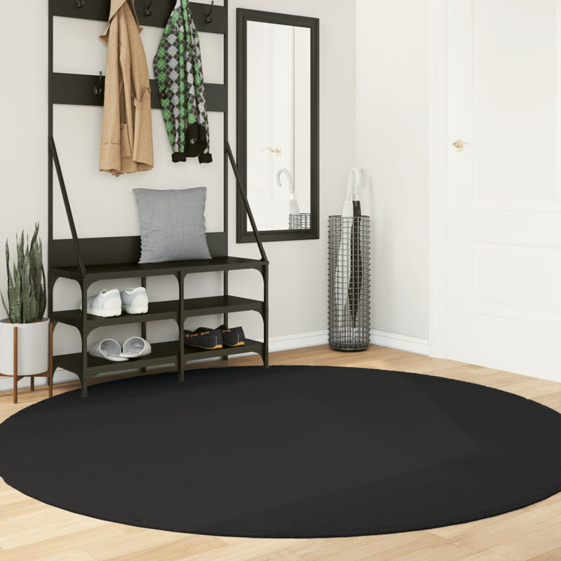 Rug "HUARTE" Short Pile Soft and Washable Black, Round 200cm