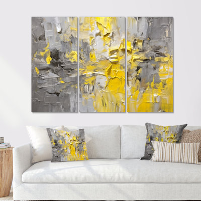 Intense réverbération jaune gris - ensemble d'art mural abstrait