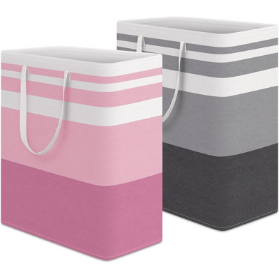 2 Pack Laundry Baskets Waterproof Freestanding Laundry Hampers Collapsible Clothes Hamper With Reinforced Handles In Laundry College Dorm Bathroom Bedroom