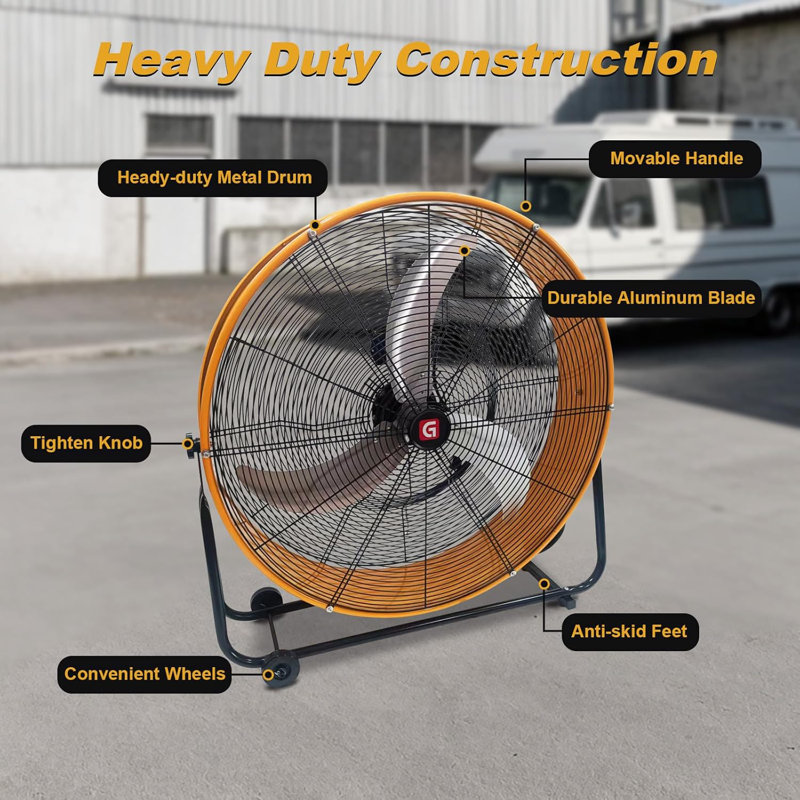 Ventilateur de tambour industriel à grande vitesse, ventilateur de plancher à grande vitesse 11756 pi³ / min avec contrôle à 3 vitesses, circulateur d'air inclinable à 360 °