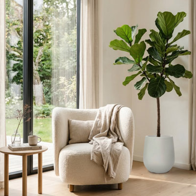 Grandes jardinières en plastique de 16,9 pouces de hauteur pour plantes d'extérieur, pot de fleurs rond et moderne pour plantes d'intérieur, pots à plantes avec trous de drainage et bouchon en caoutchouc pour patio de jardin, beige craie