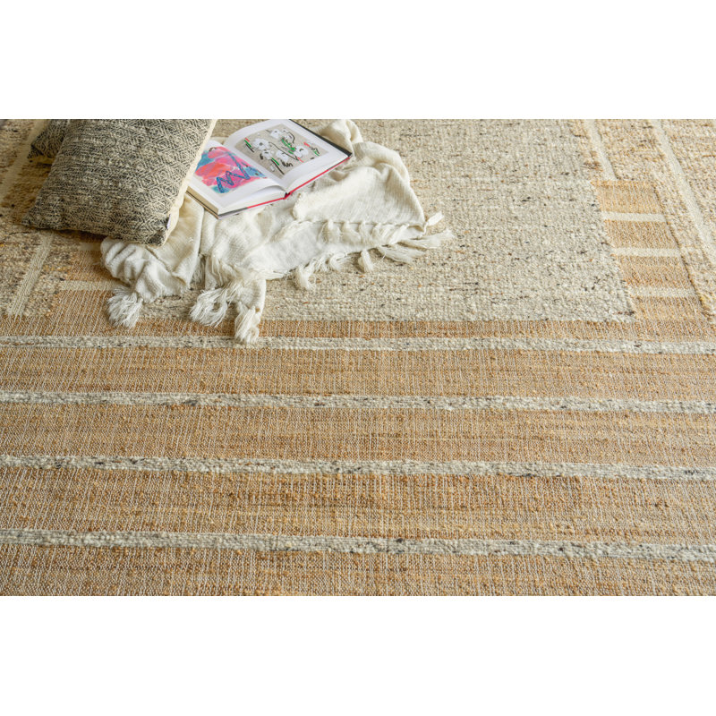 Pompano Hand Woven Wool/Jute Beige/Brown/Ivory Area Rug, 6'X9'