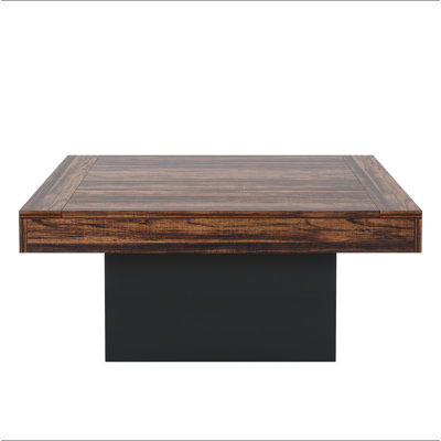 35.4 Inches Farmhouse Square LED Coffee Table – Rustic Modern Center Table With Engineered Wood Top & Base, Low Cocktail Table