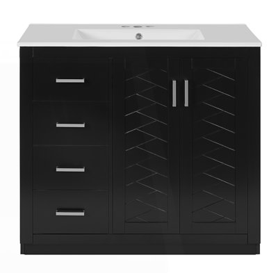 Bathroom Vanity With Ceramic Sink (Separate), Bathroom Storage Cabinet, Freestanding Vanity Set With Drawers& Soft Closing Doors