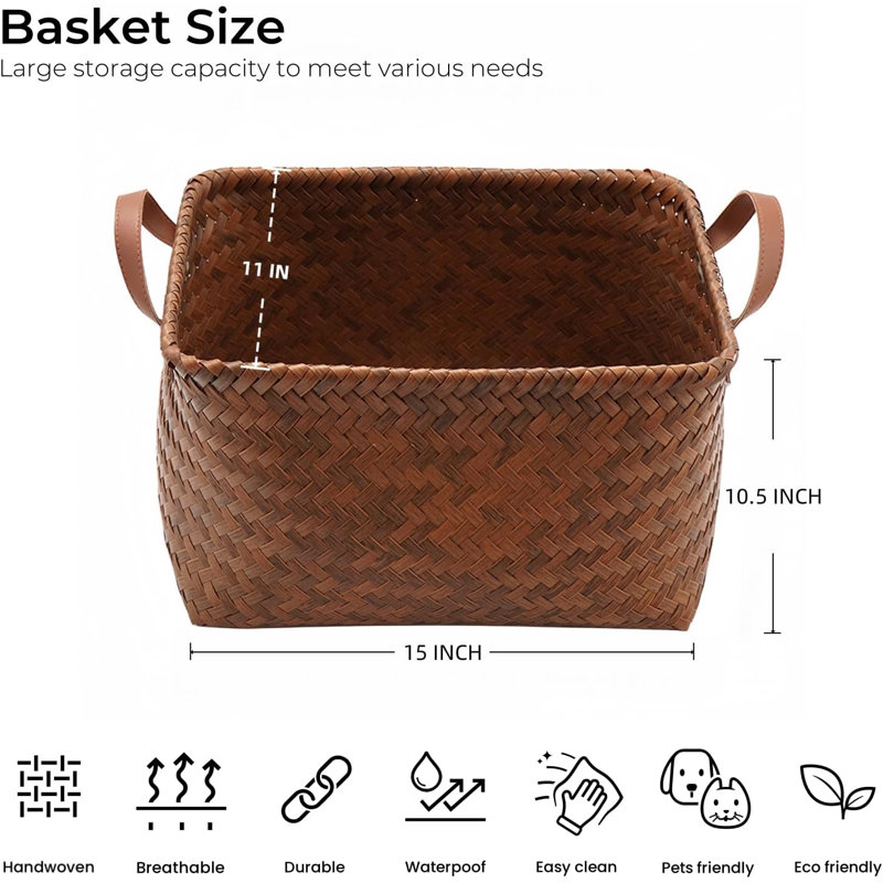 Grands paniers de rangement tissés avec poignées, paniers de rangement en osier durables pour la lessive, couvertures, jouets et vêtements, décoration polyvalente pour la salle de bain, la chambre à coucher et le placard, paquet de 4