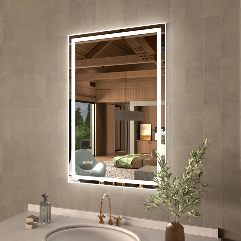 Currin 24 in. W x 36 in. H Rectangular Frameless LED Wall Bathroom Vanity Mirror, 36" x 24"