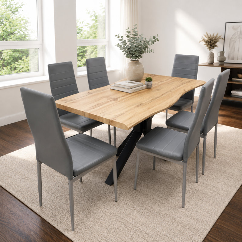 6 - Person Dining Set, Grey, 75cm H x 117cm W x 77cm D