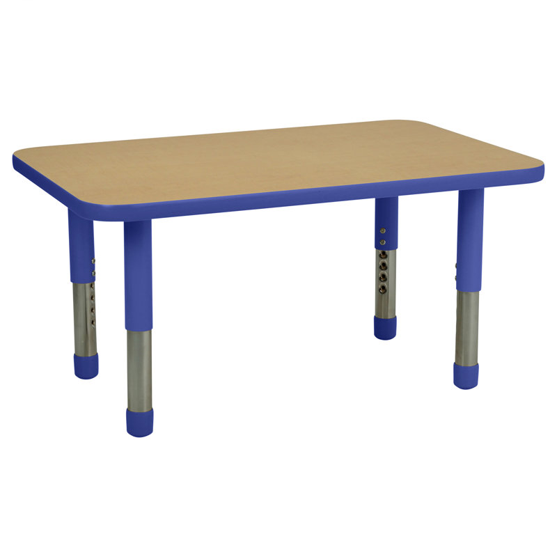 Table rectangulaire d'activités en T avec moulures totales réglables, H 18 po x l 36 po x P 24 po, Beige, Bleu