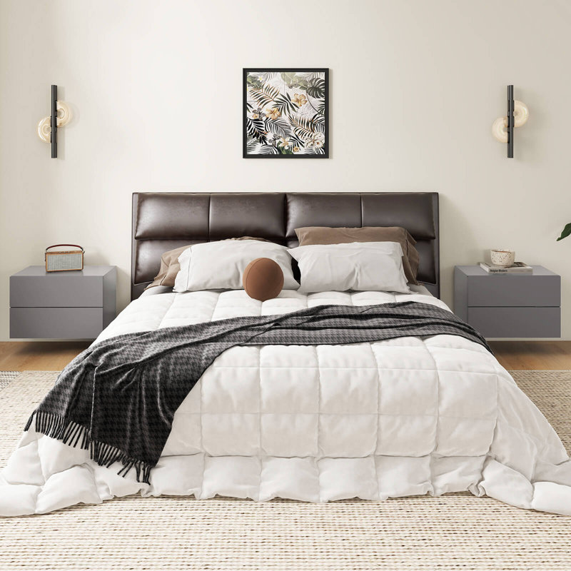 Floating Nightstand With Drawer Storage Modern Floating Bedroom Shelf, Gray, Set of 2