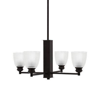 Edge 4 Light Chandelier Shown With 5" Clear Ribbed Glass