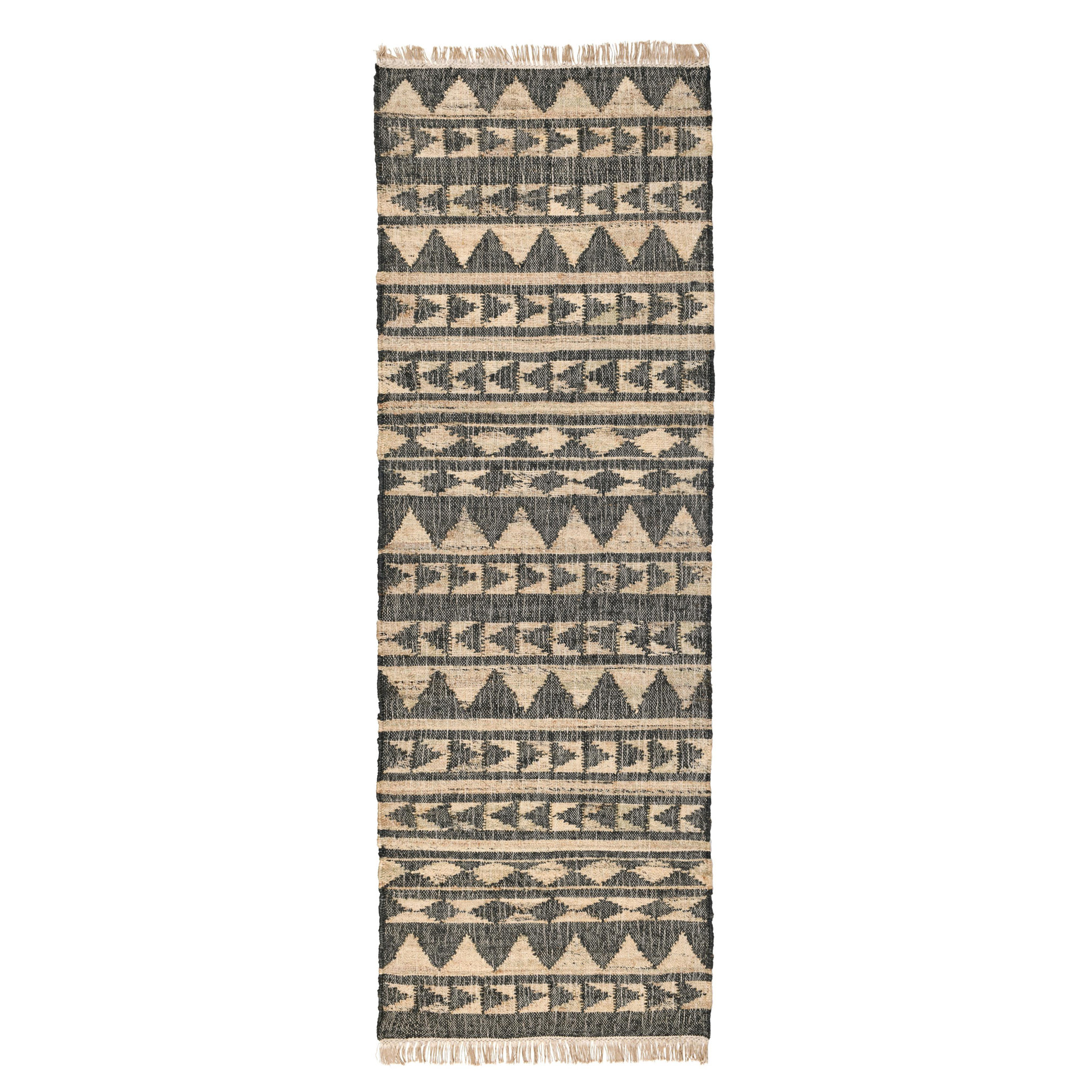 Camille Handmade Black/Beige Rug, Rectangle 2'7" x 8'