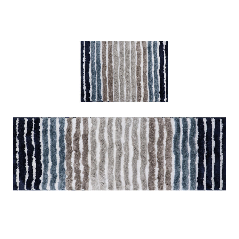Bathroom Rugs Set of 2, Ultra Soft Microfiber Mats, Absorbent & Quick Drying, Non-Slip Rubber Backing, Machine Washable Bathroom Mats, Sink – 17x24, 21x54 Navy
