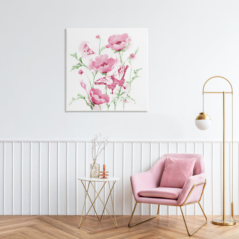 Coquelicots roses, toile par Paul Brent, H 30 po x l 30 po