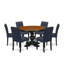 Ensemble de table de salle à manger 7 pièces comprenant une table et 6 chaises en tissu de polyester bleu marine foncé avec dossier élégant - noir-1700349905