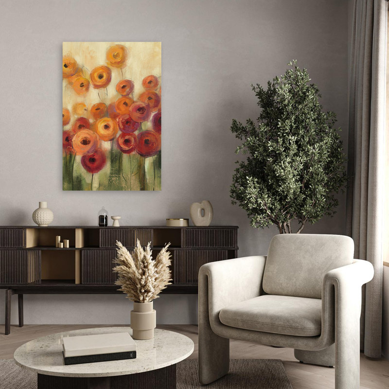Ranunculi Field III - Abstrait beige brun crème, H 36 po x l 24 po