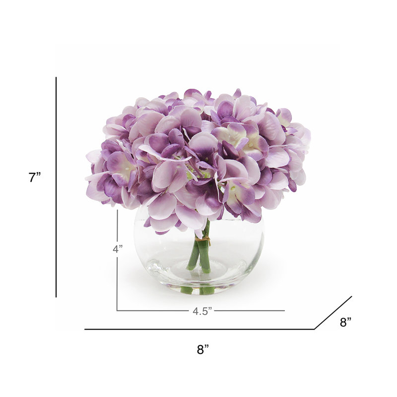 Centres d'hortensias dans un vase, Mauve