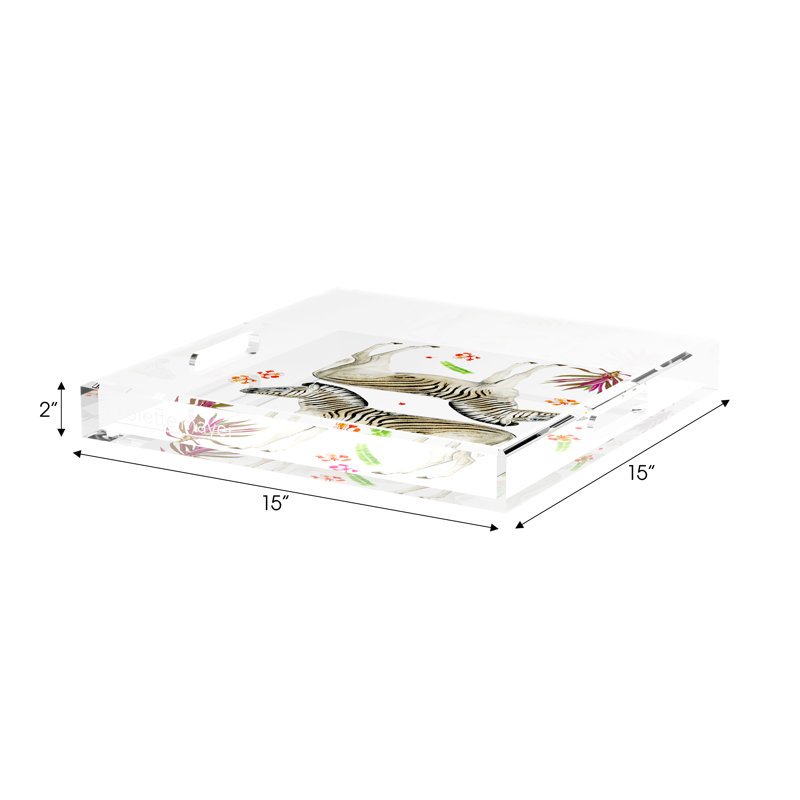 Zebra Seeing Double Acrylic Square Decorative Tray, 15"W x 15"D x 2"H
