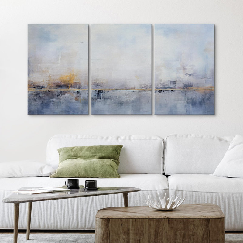 Minimal Landscape Serene Skies Pastel Blue Abstract Landscape 3 - pièces sur toile, Toile tendue, H 36 po x l 72 po