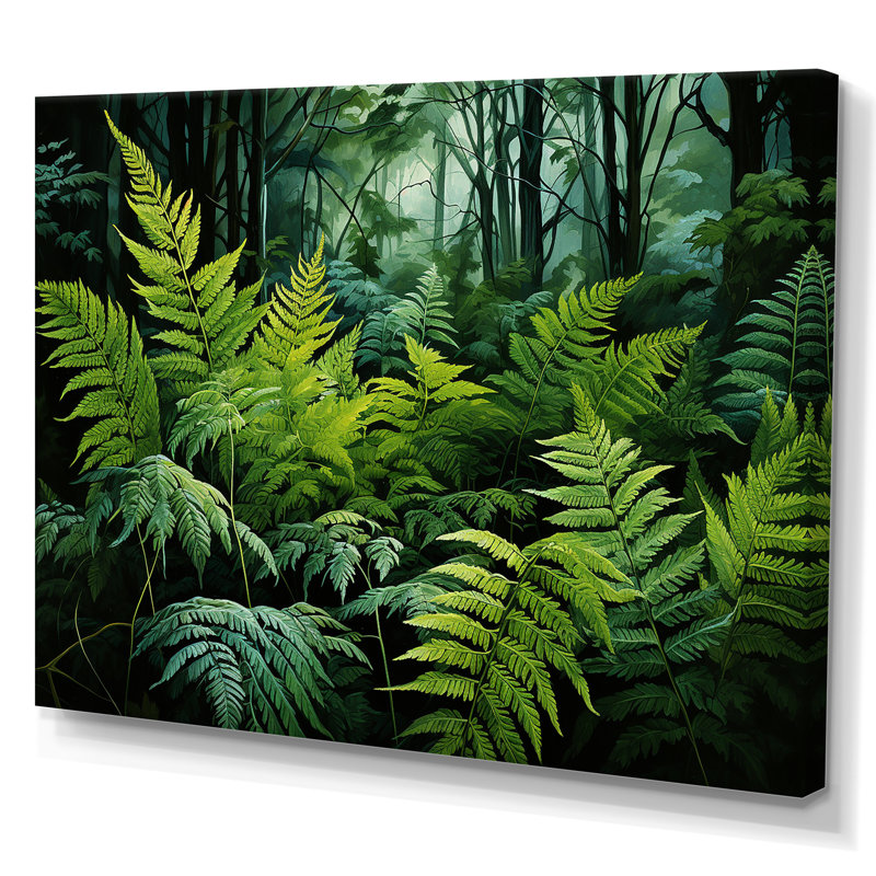 Fougères vertes émeraude forêt V - plantes, impressions sur toile, H 24 po x l 32 po x P 1 po, Toile tendue