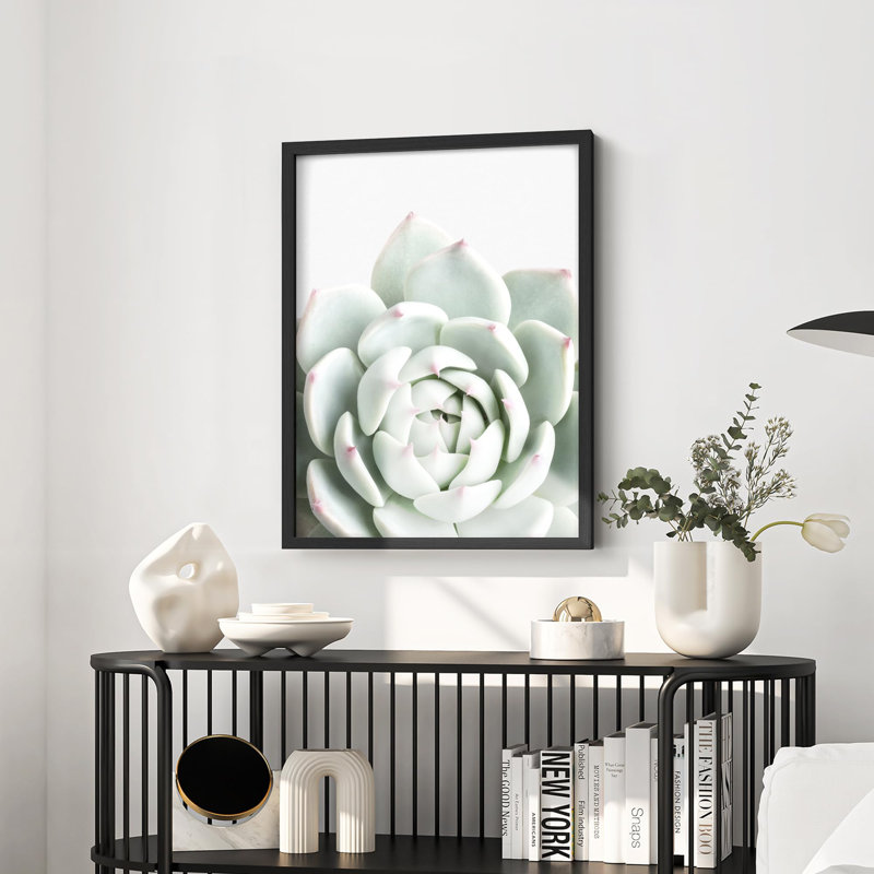 Vert pastel, plante grasse, tranquillité, Illustration de la nature, petite œuvre d'art, Noir, H 14 po x l 11 po