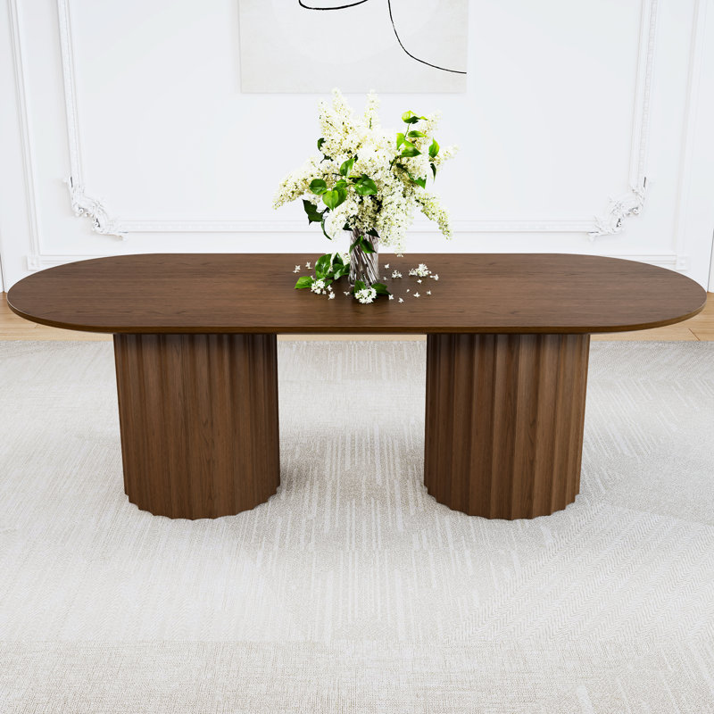 Wexler 86" Double Pedestal Solid Wood Dining Table, Walnut