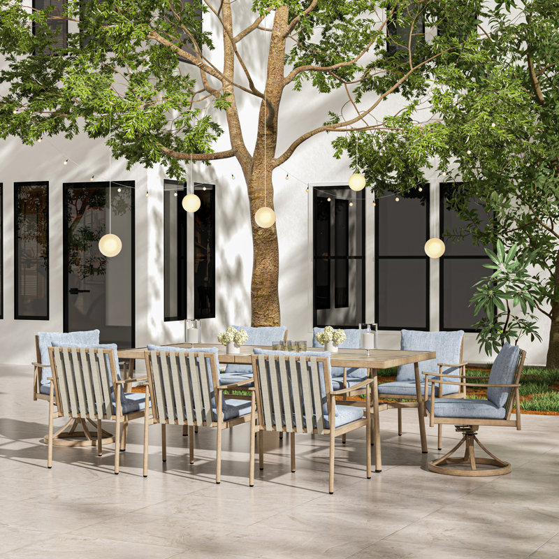 Ensemble repas extérieur pour 8 personnes Mariène, Beige, Bleu