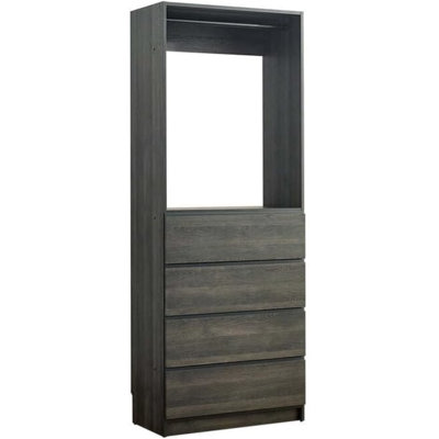  32 Inch Gray Wood Walk in Closet with Four Drawers for Closet Room Storage