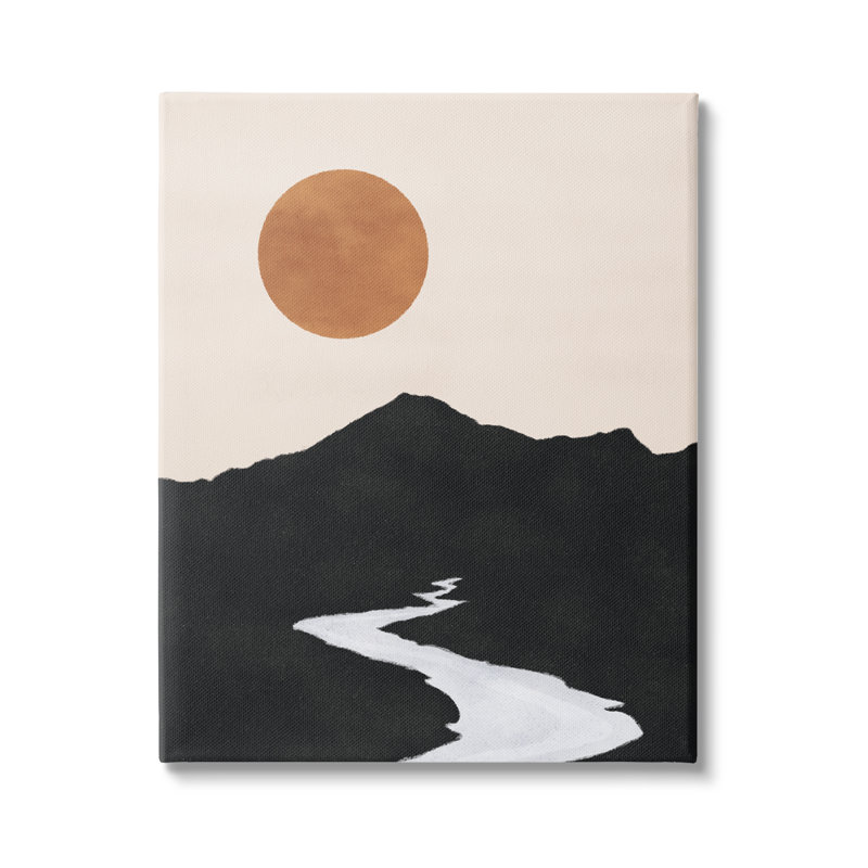 Le ruisseau qui recule dans le soleil ocre des montagnes par JJ Design House LLC - Peinture, H 20 po x l 16 po x P 1,5 po