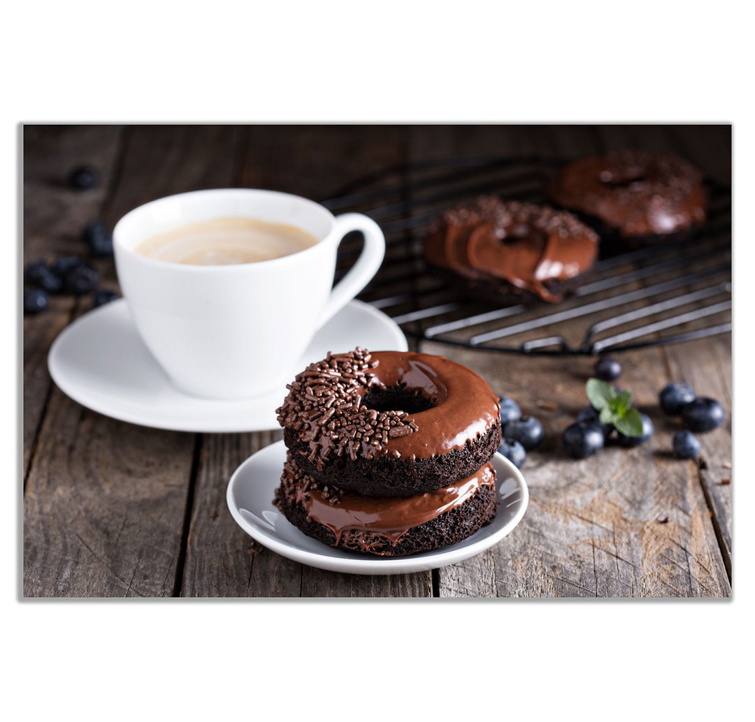 Brown a Cup of Coffee Doughnut 1 Piece Wrapped Canvas Wall Art - Image 2