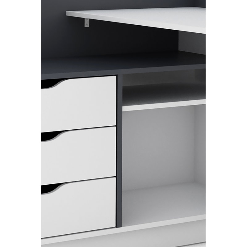 Thoman L-Shaped Writing Desk, White/Black