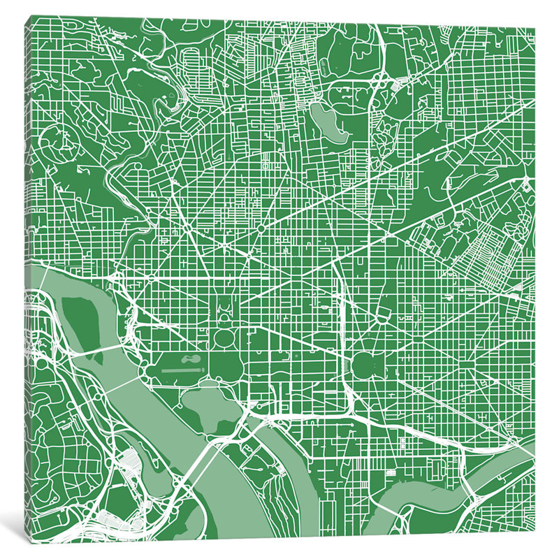 « washington d.c. routes », impression carrée sur toile tendue, H 18 po x l 18 po x P 1,5 po, Toile avec cadre noir