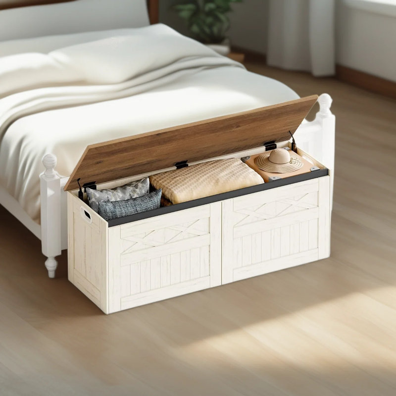 Banc de rangement Farmhouse avec couvercle relevable, grand coffre de rangement en bois avec séparateurs internes, banc d'entrée robuste ou coffre de rangement pour chambre à coucher