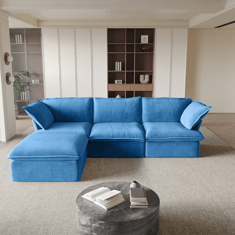 Canapé modulaire en velours Sky, Bleu