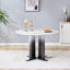 Table de salle à manger ronde en MDF à motif de marbre blanc, pieds dégradés noirs et blancs avec base en croix, table de cuisine compacte pour 2 à 4 personnes pour les petits espaces